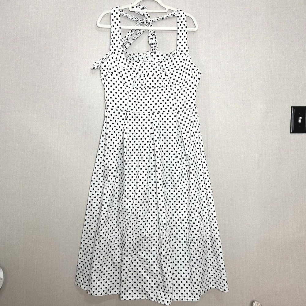 Polka‎ Halter Neck Kentucky Derby Dress White Black Fit Flare Midi Size 18